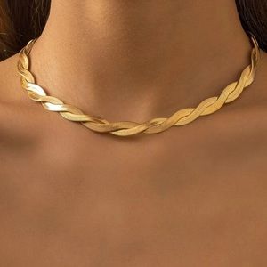 Gold Double Twisted Herringbone Snake Necklace-1 left